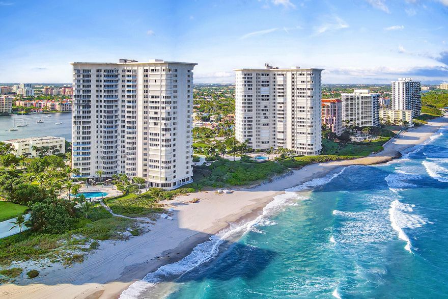 Luxury living in this southeast corner residence, boasting expansive terrace with mesmerizing views of the ocean and Lake Boca from every room. Elegantly renovated in 2022, this home shines with an open kitchen design, sleek porcelain flooring throughout, and contemporary bathrooms, all finished with exquisite attention to detail. The building enriches your living experience with private beach access, ocean-side pools, inviting hot tubs, outdoor barbecues, cutting-edge fitness centers, and two tennis courts, among a plethora of other amenities. Nestled just minutes away from the vibrant Mizner Park and Royal Palm Plaza, its location is unparalleled. A mere 35-minute drive connects you to either Palm Beach or Fort Lauderdale airports.