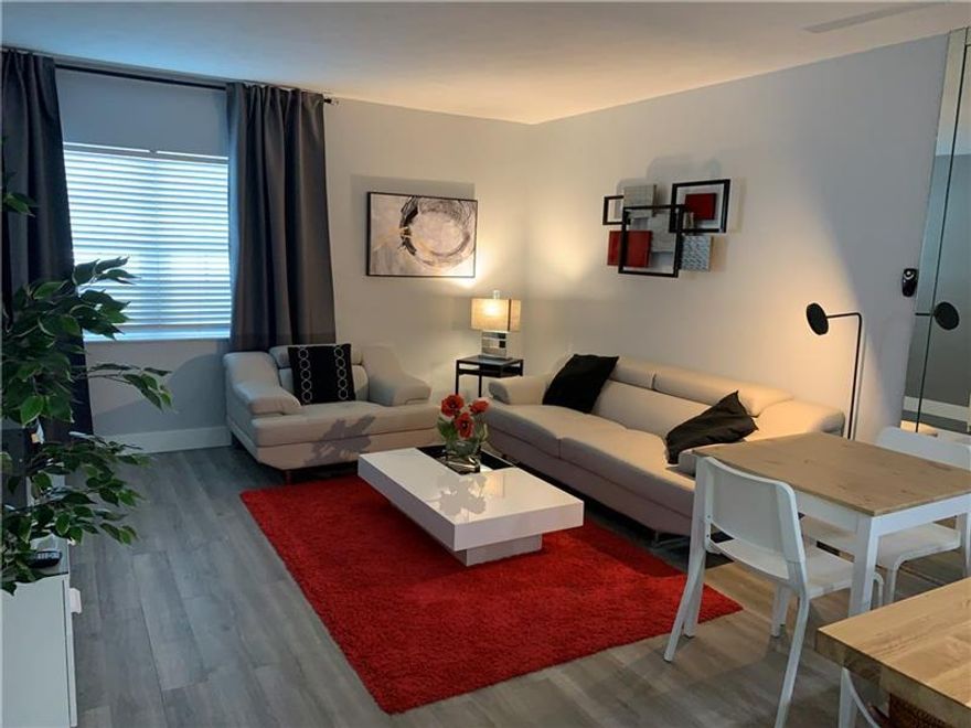 BEAUTIFULLY renovated 1 bed/ 1 bath condo located on the first floor. Impact windows and doors, laminated floor in living room and tiles in the bathroom. Unit comes fully furnished and equipped with 2 queen size beds. Secured lobby with key access. Amenities include pool, bbq area. One dedicated parking space. Building is Airbnb friendly with immediate rentals allowed and no approval needed. New 2023 roof, 40 year inspection successfully completed and funded reserves. Conveniently located near I-95 and short drive to the beach, Pompano Pier, Bars and Restaurants.