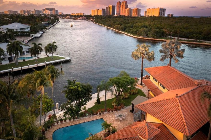 One of the most unique POINTS in NE Fort Lauderdale! Incredible opportunity to own an intracoastal POINT PROPERTY with one of the most open, wide views & daily boat parade! 270ft waterfrontage, 147ft side dockage (100ft concrete dock) & 123ft direct ICW. Directly facing widest section of the intracoastal, capturing breezes & views of Birch State Park, multi-million dollar residences & new construction. Highly desirable Isle consists of newer & significant homes leading to this trophy property. Views are simply unsurpassed & captured from many rooms! Superb gardens & private pool area. Renovate existing residence or build a 
 significant Estate! Concepts by Architect Bruce Celenski. Prime central location is perfect for top schools, beaches, shopping & dining. Approx 10 mins from Las Olas!