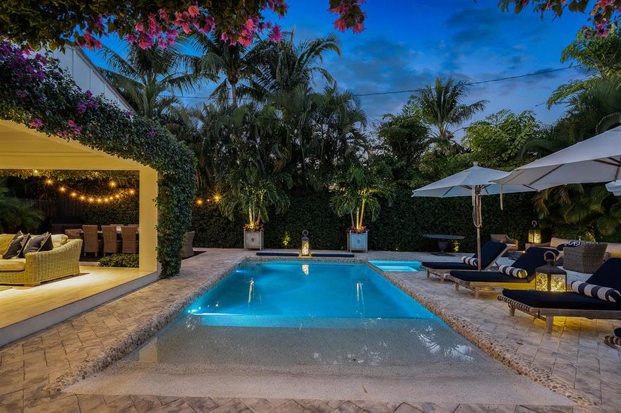 Just a few homes from the beautiful Atlantic Ocean and nestled into the Laing St neighborhood, this totally re-imagined island classic awaits. The entry foyer opens to a Cathedral ceiling Great Room with cozy fireplace, Chef's Kitchen & Dining Room. All opens to a covered entertainment Loggia and the pool, spa  and numerous patio areas for dining, sun lounging and a secluded conversation area with gas fire pit feature.Main level Master Suite has dual walk in closets, dual vanities, and a private covered porch.Two bedrooms with a shared balcony facing the morning sun on the 2nd floor. Originally designed by Sam Ogren,the home was re-imagined by Gary Elliopolus and totally rebuilt with additions in 2014. Furniture negotiable. Guest bungalow across street offered separately is 2bd/1b.