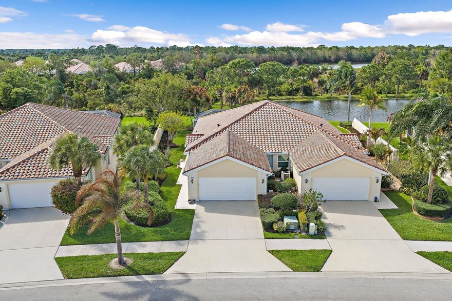 Lovingly maintained, this 2BR, 2BA, 2CG pool villa is for sale for the first time ever. Nestled behind the security of Double Tree's gated entrance, features include living room and family room, oversized bedrooms with plush carpeting, walk-in shower, beautiful preserve and lake views, and no popcorn ceilings anywhere. Kitchen floods with natural light and has white cabinets and appliances. Home provides peace of mind with full accordion shutters, brand new barrel-tile roof (2025), newer HVAC (2023), and recently resurfaced pool (2023). Beautifully landscaped (bouncing back from excessive cold). Conveniently located near the beach, well-rated schools, shops and restaurants. Home is clean and ready to move-in!