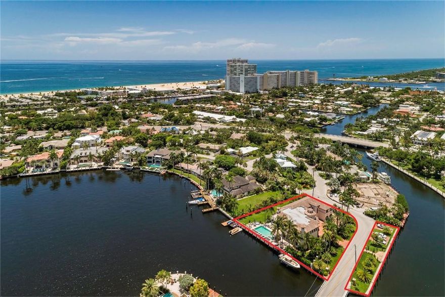 This spectacular walled and gated estate is a yacht owner's dream! Over 400' of deep water frontage, quick & easy ocean access & dockage for 2 mega yachts! Gourmet kitchen, full service bar, lavish master suite w/expansive closets, theater & elevator. Swim-up pool bar & spa. 4 car garage. Lush landscaping. Tranquil lake views, prestigious Harbor Beach location, close to air & sea ports, fine dining, shopping & major highways. Private Beach Club & marina membership available.