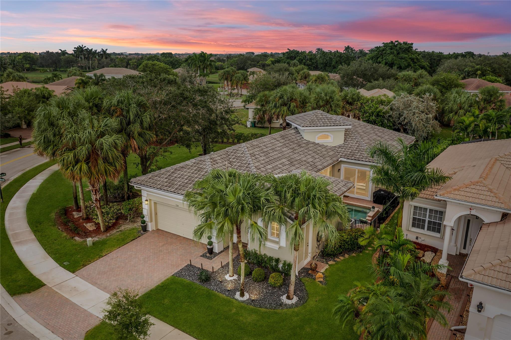 Over $80,000 In Recent Updates! Beautiful Cayman Model Home, 3 Bedrooms + Guest Suite & 3 Baths (Could Be 4th Bed) w/2021 Roof! Enter Into Courtyard Featuring Stunning Pool. Fully Remodeled Kitchen Featuring Quartz Counters, High-End Appliances, & Ample Cabinetry. Master Bed Has Outside Access, Walk-In Closets w/Built-Ins, Dual Vanities & Sinks, & Separate Tub & Shower, Covered Sitting Area, Pool w/Newer Pump, & Large Turf Area. Recently Painted Interior w/Sherwin-Williams Emerald Flat Washable Paint & 2025 A/C w/New Air Ducts. Situated On Large Lot w/No Neighbors On One Side For True Privacy. Resort-Style Amenities, Two Pools, Fitness Centers, Tennis Courts, Playgrounds, Racquetball & Pickleball Courts. HOA Covers Alarm, Cable, High Speed Internet, Landscaping. Full Hurricane Protection!