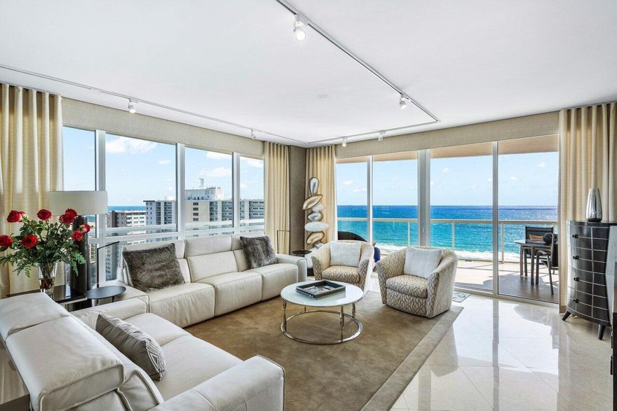 Welcome to Residence 1607 at the prestigious Plaza at Oceanside. This Rare High-Floor, Corner Flow-Through Design Boasts 2 Expansive Terraces--One Overlooking the Ocean and the Other the Intracoastal--w/ Breathtaking Sunrise-to-Sunset Views. A Private Elevator Landing Opens to Over 2,726 Sq/Ft in the Most Coveted -07 Stack, Featuring 3 Bedrooms + Den, 3.5 Baths, High Ceilings, and Floor-to-Ceiling Walls of Glass to the East, West, and North stun with an Uninterrupted Panorama of Water & Cityscapes Stretching for Miles. Enjoy the Exclusive Perk of Free Boat Dockage through 2025 at a Private Marina Steps Away. Elegant Living and Dining Areas Complement a Gourmet Island Kitchen. w/ Impeccable Finishes & 2 Parking Spaces w/ Electric Charger, This Sky Residence Will Impress Discerning Clientele