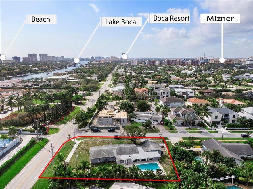 Incredibly rare opportunity in the highly desirable Golden Triangle of East Boca Raton, Boca Villas, the hottest neighborhood in Boca Raton!  This is a prime opportunity to build your dream estate and back yard on the largest available lot in the entire neighborhood, boasting over 15,100 total SF.  Walk to the beautiful Mizner Park, the center of fine dining and shopping in Boca Raton, or bike to the beach and soak in Florida's sunshine less then 1 mile away from home.  This ideal location is also nearby the top golf courses, parks and resorts such as the Boca Raton Resort & Beach Club.  Your dream home awaits you!