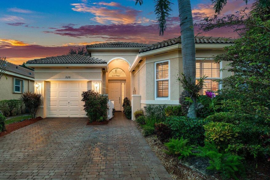 Immaculate three bedroom has an open floorplan & spacious feel. Large Great Room, Formal Dining Room and French Doors which lead to a screened patio overlooking beautiful SOUTH facing LAKE views. This lovely home offers HURRICANE IMPACT WINDOWS, Plantation Shutters, Ceramic Tile on the diagonal and a neutral palette throughout. Gourmet Kitchen upgrades include Granite Counters and Wood Cabinets, eat in Nook. Newer Air Conditioner and HWH. The primary bedroom is spacious and offers an ensuite bath with dual vanities and a separate tub. Welcome to the popular 55 and older community of Vizcaya, an incredibly active gated adult community located near Delray Marketplace and a short drive to all that trendy downtown Delray Beach has to offer. The renovated clubhouse is stunning and offers More. center with locker rooms and sauna, card rooms and plenty of social and fitness clubs. Priced to sell, look no further!