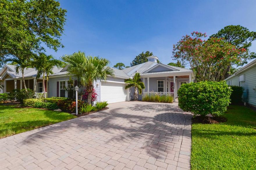 Fabulous Key West Style home on beautiful preserve property at River Place on the St Lucie offers charming front porch, updated exterior painting, CBS Construction with Hardie Plank & metal Roof. Features 3 BR's, 2 BA's, 2 CG  & screen enclosed lanai with tongue & groove ceiling. Details include tile in main areas,  Plantation Shutters, living room, dining room & spacious family room with updated kitchen boasting Stainless steel appliances  2021, granite counter tops, 42'' cabinets, pantry & breakfast bar. Large Master Suite offers walk in closet, plus additional closets, sitting area & bamboo blackout shades.  Large Laundry Room with sink, garage has work bench, over head storage & pull down attic. A/C updated 2016 & updated water heater 2021. Accordion & panel hurricane shutters. River Place on the St Lucie is an unique place to call home. You will find beautiful trails, power boat, canoe and Kayak launch area. A Park, storage area for your boat, RV or Truck for $50.00 per month. Recreation center includes a gym, pool & clubhouse. The Treasure Coast is know for the exceptional water ways for boating, fishing & beaches.