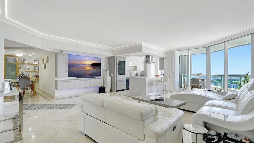 Spectacular ocean views set the stage from this luxuriously appointed, spacious home in the sky. Bright, open floor plan with generous space, spacious rooms, walk in closets and magnificent finishes make this move-in-ready condo perfect for year-round living or seasonal Florida splendor. The Point offers every amenity, including a gorgeous spa, full gym, food service, and beautiful pools. The entire building undergoing renovations and will be brand new with elegant finishes and all the services one can imagine. Furniture is negotiable. Tenant occupied until APRIL 30, 2027 will need 24hr notice to show. showings MON-WEDS only Remarkable views. Hurricane protection. Condo living in Luxury. Open Kitchen plan. Views from every bedroom, waterways, ocean and endless Sunsets and Sunrises views.