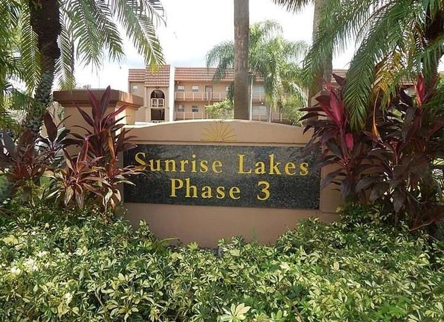 Recently vacated delightful 2/2 unit in highly desirable Sunrise Lakes Phase 3. This is a can't miss in an active 55+ community. Very spacious with a granite kitchen and stainless steal appliances, newer AC, ceiling fans, pocket lighting and beautiful lighting fixture in dinning room. Kitchen has space for small table. Plantation shutters throughout. Come call this home! Must have 670 credit, six months maintenance fees held in escrow for one year and must have net monthly income of $2,400 all as per the association. Watch out virtual tour at https://youtu.be/ygMBiDsC12w Recently vacated delightful 2/2 unit in highly desirable Sunrise Lakes Phase 3. This is a can't miss in an active 55+ community. Very spacious with a granite kitchen with stainless steal appliances, newer AC, ceiling fans, pocket lighting and beautiful lighting fixture in dinning room. Kitchen has space for small table. Plantation shutters throughout. Come call this home! Must have 670 credit, six months maintenance fees held in escrow for one year and annual income all as per the association. For additional information and showings (on supra)  contact co-agent Mark Borman at (954) 646-6838 or via email at floridasales0586@gmail.com