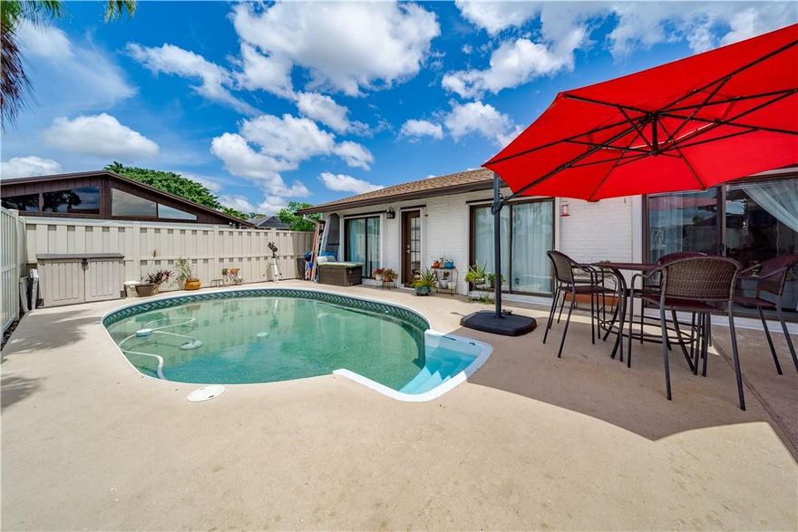 WELCOME TO BOCA GARDENS! Beautifully remodeled Villa with private vinyl pool! Walk into this 3 bedroom/2 bath split floorplan home with private enclosed patio & pool area. BRAND NEW ROOF. MOVE IN READY. Lots of natural lighting & bright home, vaulted ceilings. Laminate flooring & tile throughout. Large Master bathroom tastefully renovated with double showerheads & glass doors. Open concept kitchen fully renovated with white shaker cabinets, stainless steel appliances, quartz countertop, modern backsplash. Guest/Cabana bath is convenient for swimmers. All copper piping. Accordion Shutters. Two assigned parking spaces located directly in front of patio entrance. Family community, 4 tennis courts, community pool with clubhouse. Near great schools. HOA covers roof 100% for replacement/maint. A/C was replaced 1 YEAR ago.$860 Capital Contribution at close to Boca Gardens HOA. No association approval needed.