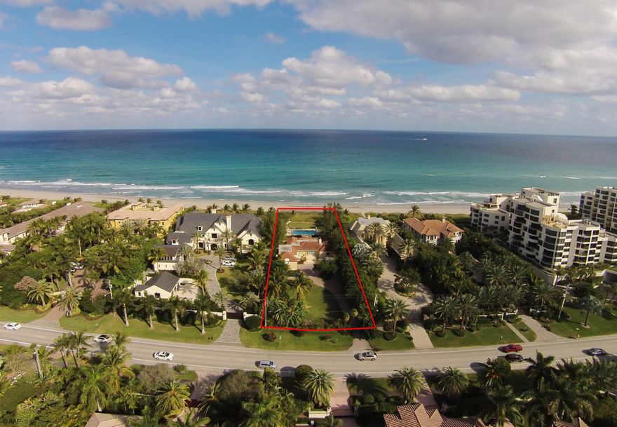 Exceptional Opportunity! +/- 1-acre oceanfront residence, located in Highland Beach's coveted Byrd Beach Estate section.  100' x 413' (approx) lot with  breathtaking views of the Atlantic.  Bring your builder and architect! This is one of the last Trophy Properties available in Palm Beach County. Huge building envelope, enables a developer, or end-user to create  a modern masterpiece.  Perfect site for $25M+ Estate. Existing 5/4.1 home with large pool and cabana, rented until 7/31/19.