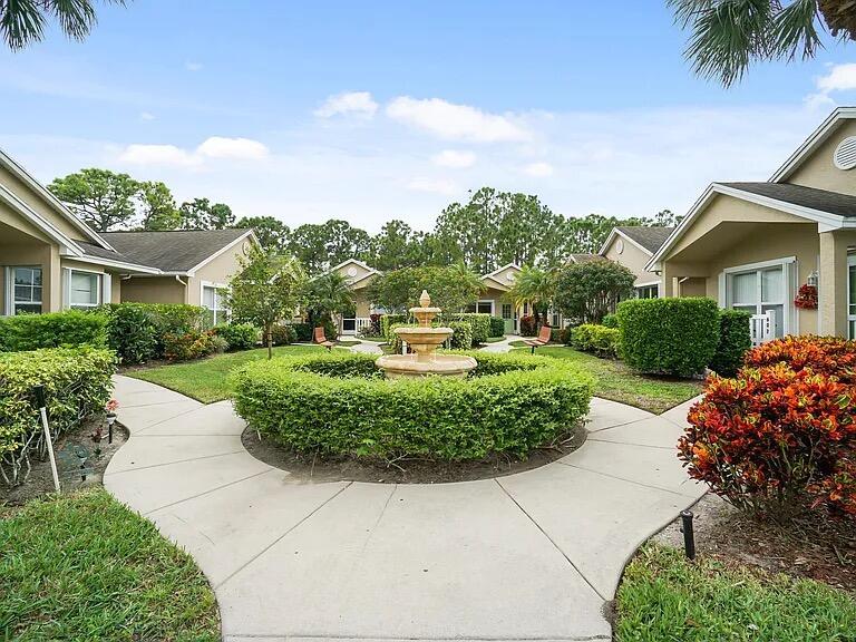 Villa for sale in very desirable 55+ community with many amenities. Recently updated 2/2 bright villa built by DiVosta, with 8 villas in a courtyard, surrounded by lush landscaping and beautiful water fountain. New A/C , HWH, and other new appliances in the kitchen/laundry room. Large walk-in shower in the MBR; tub/shower combo in guest bath. New interior vinyl flooring, including the lanai. Low HOA of $488/month includes cable TV and Internet.