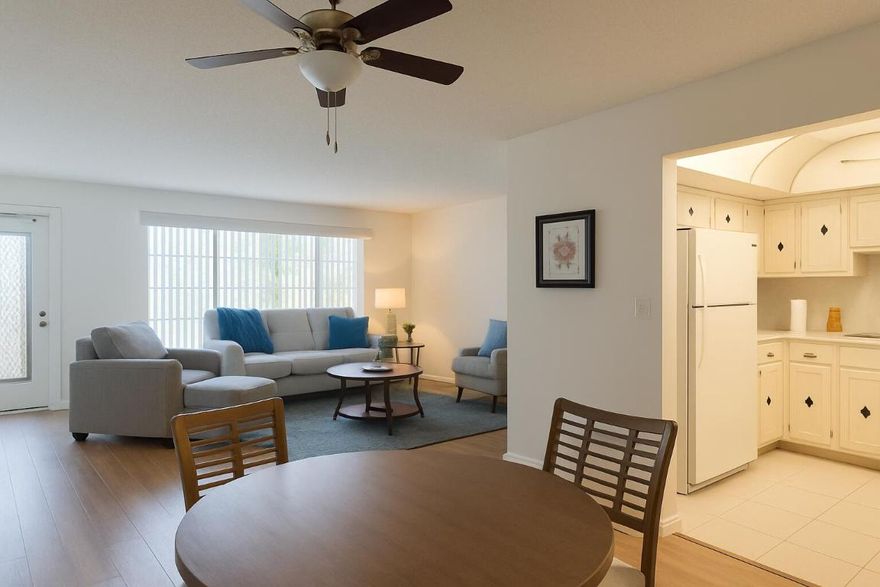 Beautifully updated, ground-floor condo in the highly desirable Greenbrier section of Century Village West Palm Beach—VA Loans Accepted! This spacious 1-bedroom, 1.5-bath unit offers 912 total square feet and the convenience of parking directly in front of your door. Enjoy new laminate flooring in the living room, dining area, and bedroom, plus a large, bright kitchen and well-maintained interior throughout.
The rear windows are impact-rated, and the back patio provides private outdoor access with tranquil garden and lake-view surroundings, benefiting from nearby new development improvements. This is one of the most walkable and quiet locations in Century Village, and Greenbrier residents enjoy exclusive access to their private pool.
Century Village is a premier 55+ gated community offering 24-hour security, manned entrances, resort-style amenities, a 1,200-seat theater, fitness center, indoor and outdoor pools, sauna, tennis, pickleball, shuffleboard, billiards, library, courtesy buses, and endless social activities. Located near to downtown shopping, dining, PBI airport and beaches.
Key Features:
Ground-floor unit, easy access & no stairs
New laminate flooring
Impact rear windows
1.5 baths for added convenience
Parking directly in front of unit
Greenbrier's private resident pool
Serene garden & lake-view backdrop
Move-in ready and well maintained