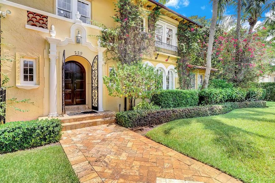 Designed by renowned American Architect William Manly King, this historic terracotta brick home with bonus apartment building is located just steps away from the intra-coastal and the nightlife found in Downtown West Palm Beach. This 1/3 acre property elegantly embraces a Mediterranean atmosphere, and has been maintained with a high attention to detail. 5 bedrooms total, 4 full baths, along with 2 powder rooms. Walking through the hardwood doors, a hand-painted mural has a scene coming to life, extended by the faux-marble columns in the main living room. Complete with a gas fireplace, over-sized crown molding, hardwood, marble and Spanish tile floors. Master bedroom is found upstairs beyond the grand, artisan staircase, and the master bath features a separate tub, shower and two vanities.