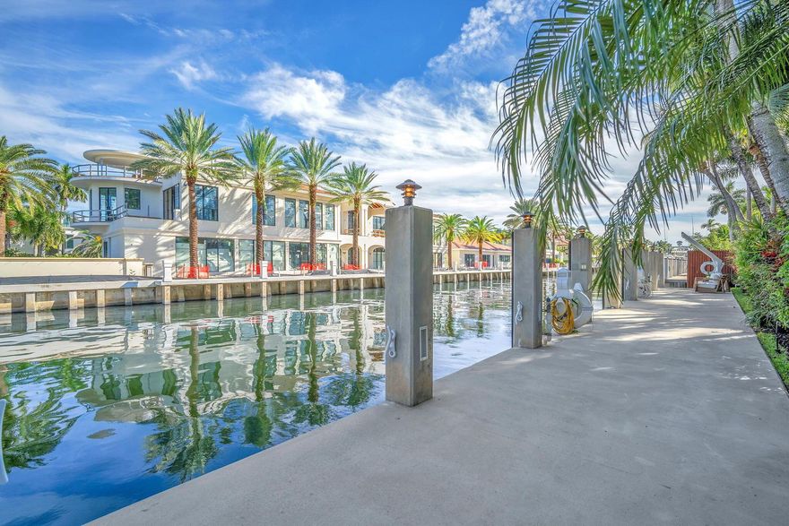 Nestled in the heart of Las Olas in Fort Lauderdale, this modern bungalow plus guest house is situated on a prime 100+ waterfront lot with deep water canal, no fixed bridges and ocean access.  Multi million dollar homes surround this lush tropical waterfront home in the most prime location.
  The tropical pool area features 50 plus coconut & fox tail palm trees with a raised platform area and hot-tub for casual Florida living.  For the boating/yachting enthusiast, this prime east facing lot features a concrete seawall and dockage for 90 ft+ yacht with water and electric. 
Enjoy waterfront living in this small but modern home or build your dream home on this prime lot and location.
Main house 1 bedroom, 1.5 bath plus guest house with 1 bedroom, 1 bath, walk-in closet, All new hurricane impact glass: ALL windows, doors and sliding glass doors with dark "espresso" frames, All New modern kitchen with custom cabinetry & countertops with waterfall island, Thermador appliances, all bathrooms remodeled with modern state of the art hardware and materials, three new mini-split ac units,  Heated salt water pool with new pump and heater, new 6-8 person hottub that remains, gated enclave for privacy, electric shades, floor to ceiling windows in main area for natural light and views! 
100+ foot concrete dock with raised seawall
Recently dredged canal to over 9' of depth at dock
(2 )100 amp power pedestals
New dock lights (2025)
Pump Out Station
Incredible Tropical oasis with incredible flora and fauna (including over 50 palm trees!)
Property wide landscape lighting