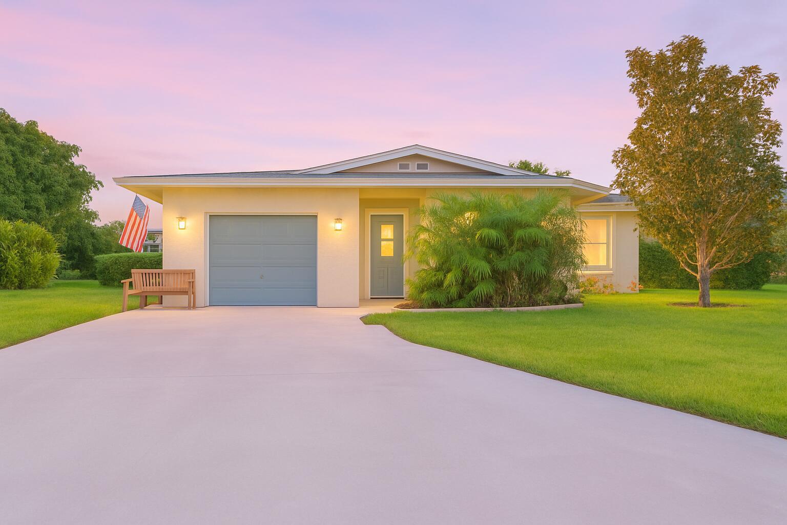 Welcome to this impeccably maintained 2-bedroom, 2-bathroom single-family home in the highly desirable 55+ community of Delray Villas Section 5, ideally located in the heart of Delray Beach, Florida. Nestled on a quiet cul-de-sac, this charming residence offers enhanced privacy, serene surroundings, and a truly move-in-ready lifestyle. From the moment you arrive, you'll be impressed by the home's captivating curb appeal, lush tropical landscaping, extra-wide driveway, and 1-car garage with professionally finished epoxy flooring and built-in storage closets.