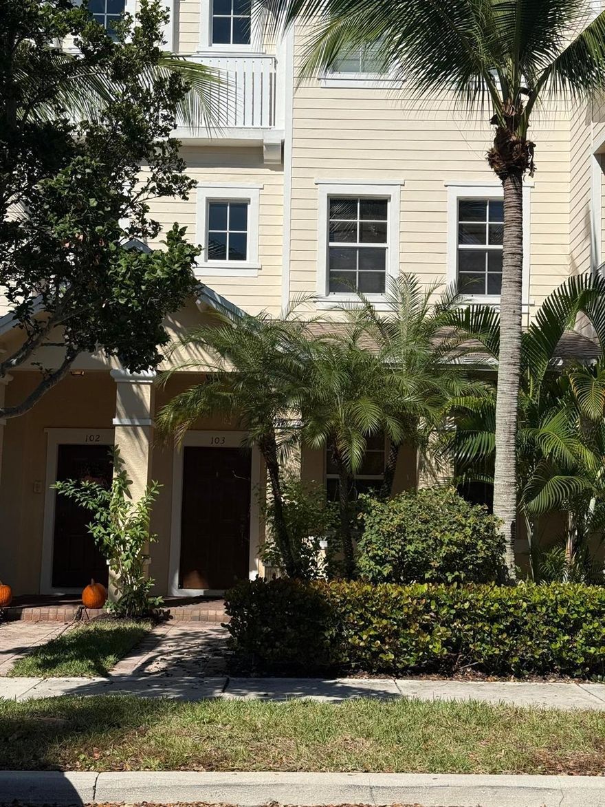 Immaculate, move-in ready 3-story townhome in a sought-after Jupiter community! Stylishly updated with a new roof, fresh interior/exterior paint, new A/C, flooring, and LG washer/dryer. The gourmet kitchen boasts wood cabinetry, granite countertops, and stainless steel appliances. Two spacious en-suite primary bedrooms each feature a roman tub and separate shower, plus a remodeled half bath on the main floor. Enjoy hurricane impact windows, ceiling fans throughout, and top-rated schools--Jupiter Elementary, Jupiter Middle, and Jupiter High. A true must-see!