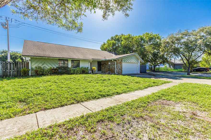 Located in Highly sought after Guardian Estates in Cooper City.  NO HOA! Corner Lot Pool Home! Over 1950 living sq ft! Roof 2018! Plenty of parking, gate with slab perfect for your boat! See sketch! 4 bedrm now used as a 3 bedrm adding add'l living space. Buyer can put walls back for 4th bed. 3 full baths! Main bath with dual vanities. 2 CG w/ hurricane rated door 2014.  Great home ready for your personal updates. Pine vault ceilings w/ two sky lights. Sunk in living room with stone accented walls. Cabana bath perfect for entertaining in your over sized private fenced yard.  Primary bedroom with vault pine ceilings, step down shower stall and large walk in closet and add'l closet! Home equipped with hurricane panels and some doors impact.  A/C Condenser 2020. A School Zone!