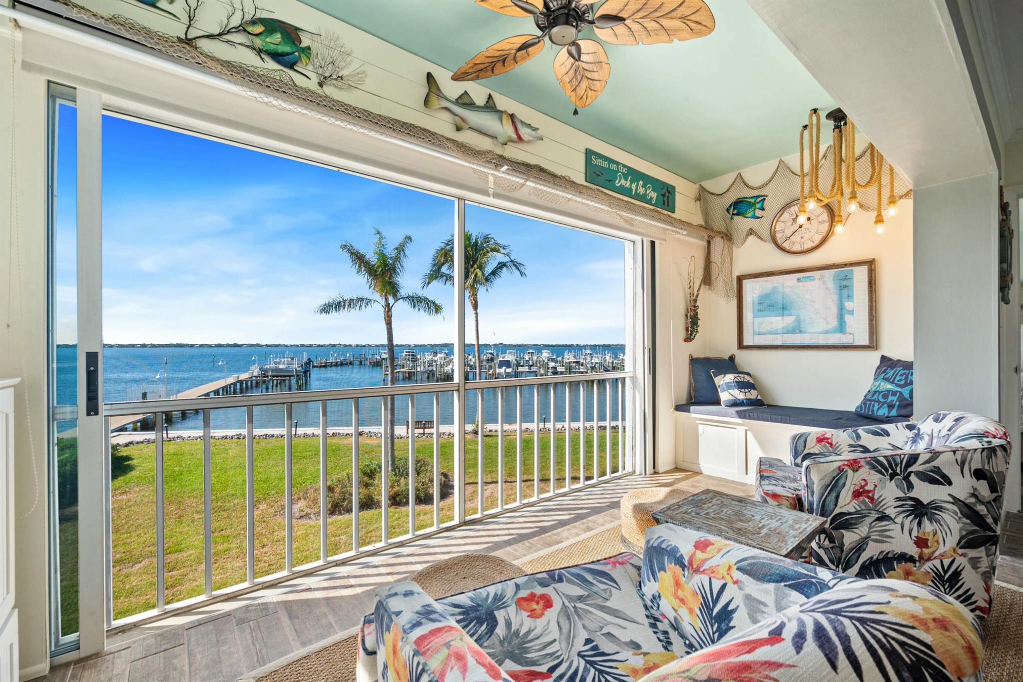 Get out of the snow and come tour the Treasure Coast as you stay in this beautiful riverfront 2 BR/2 BA condo for seasonal rent Jan-March 2025( April negotiable); updated throughout; Master Bedroom with walk in closet and open-air balcony off master for viewing river; This condo is located between the Indian River and the Atlantic Ocean; all utilities included in price of this unit; numerous restaurants located in close proximity with Publix 1/2 mile away; COME AND ENJOY BEAUTIFUL HUTCHINSON ISLAND SOUTH!!! YOU WILL HAVE BEACH ACCESS with clubhouse and heated pool on HUTCHINSON HOUSE EAST. Only one drawback as WEST POOL IS UNDER CONSTRUCTION. Price Adjustment included for this reason. COME ENJOY!!