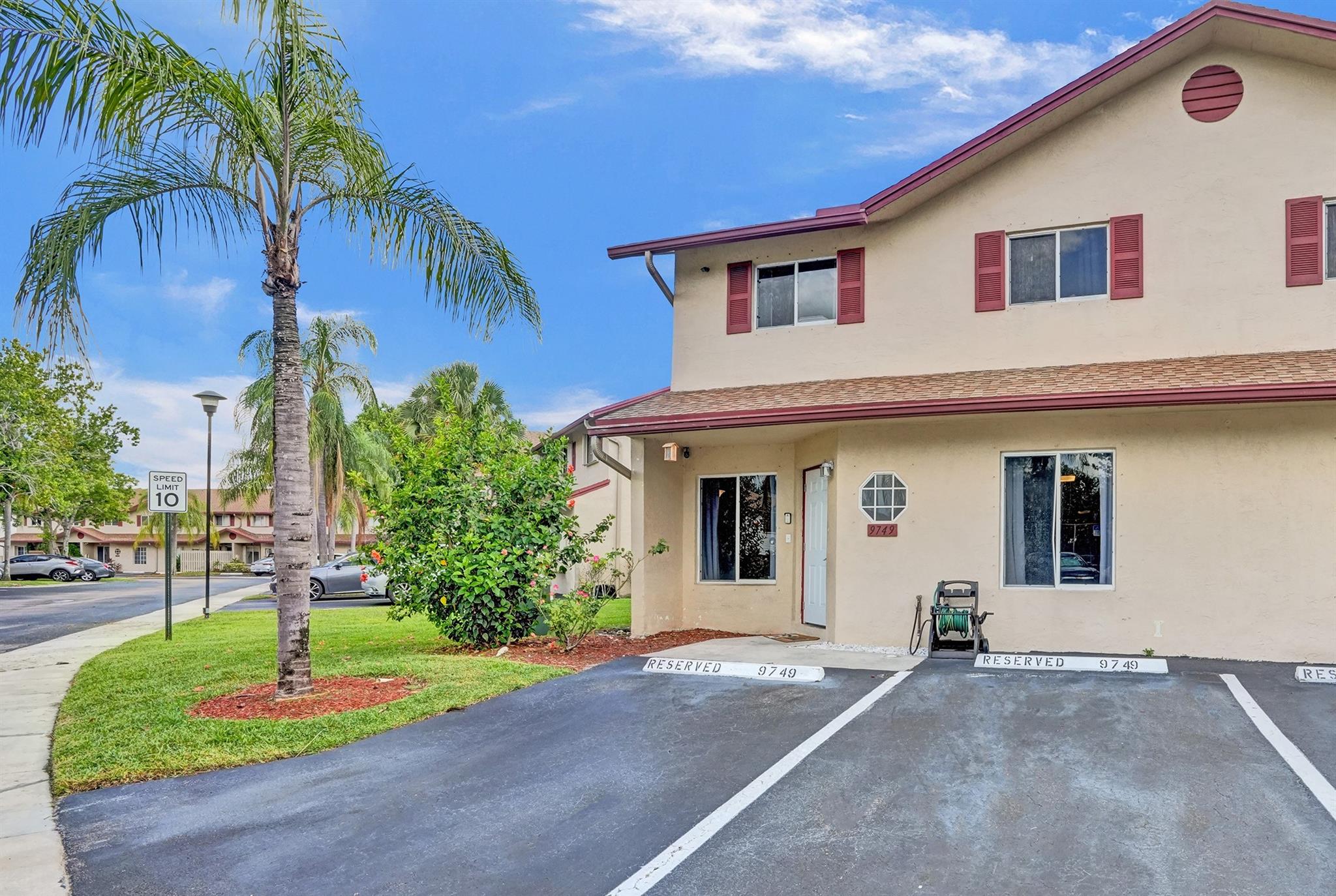 Beautifully updated fee simple townhome in Welleby Lakes with Brazilian Koa wood floors upstairs & Italian porcelain tile on the main level (2019). Kitchen updated in 2020 with new appliances in 2025 (excl. dishwasher). Upstairs bathrooms redone 2019–2020. Den/office off living area adds flexibility. A/C, water heater, & washer/dryer all new in 2021. Windows have shutters. Spacious patio with storage shed. Pet-friendly community w/ pool, hot tub, tennis & basketball court. HOA includes exterior insurance, roof repairs, lawn maintenance & water. This townhome is part of 3 associations: Welleby Lakes $401 per month, Nob Hill at Welleby $172 per month & Welleby Management Association $51 per quarter. No special assessments at this time. Rent immediately. Move-in ready with quality upgrades!