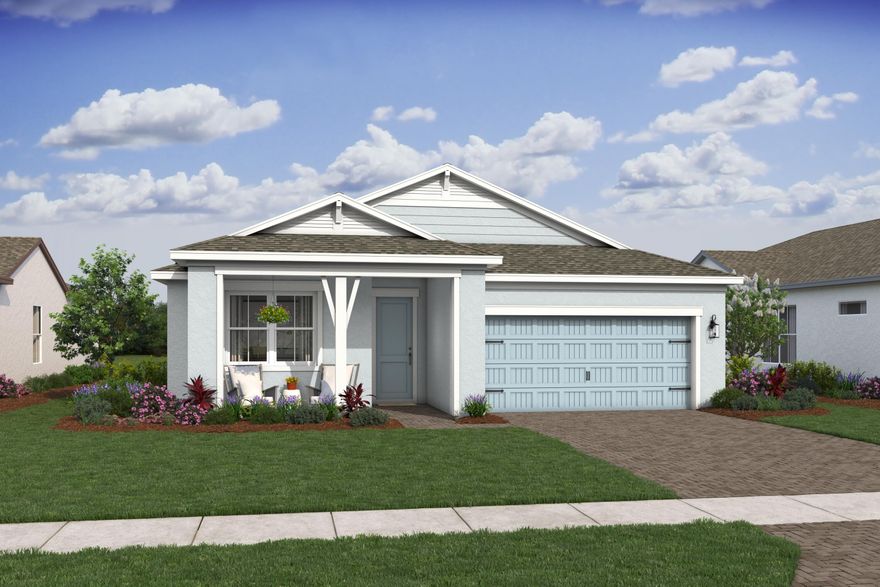 Discover this beautifully appointed Stanwyck model, perfectly positioned on a tranquil preserve and thoughtfully designed with elegant finishes and functional living spaces throughout. Porcelain wood-look tile flows seamlessly throughout the home, creating a warm and sophisticated feel.  The charming designer kitchen is the heart of the home, featuring elegant white soft-close cabinetry, a stunning quartz center island, and abundant space for entertaining and everyday living. A striking vaulted ceiling enhances the open-concept great room and dining area, creating an airy and inviting atmosphere filled with natural light. The sunlit primary suite offers a relaxing retreat with a detailed ceiling treatment that adds character and style. The polished primary bath features dual vanities, a  pacious walk-in closet, and a luxurious feel designed for comfort and convenience.  Additional highlights include a private home office ideal for remote work, along with a functional HovHall providing convenient access to the pantry and laundry room for added organization. The covered patio, complete with a dramatic 16-foot multi-slide door, creates seamless indoor-outdoor living and the perfect space to enjoy the peaceful preserve views.