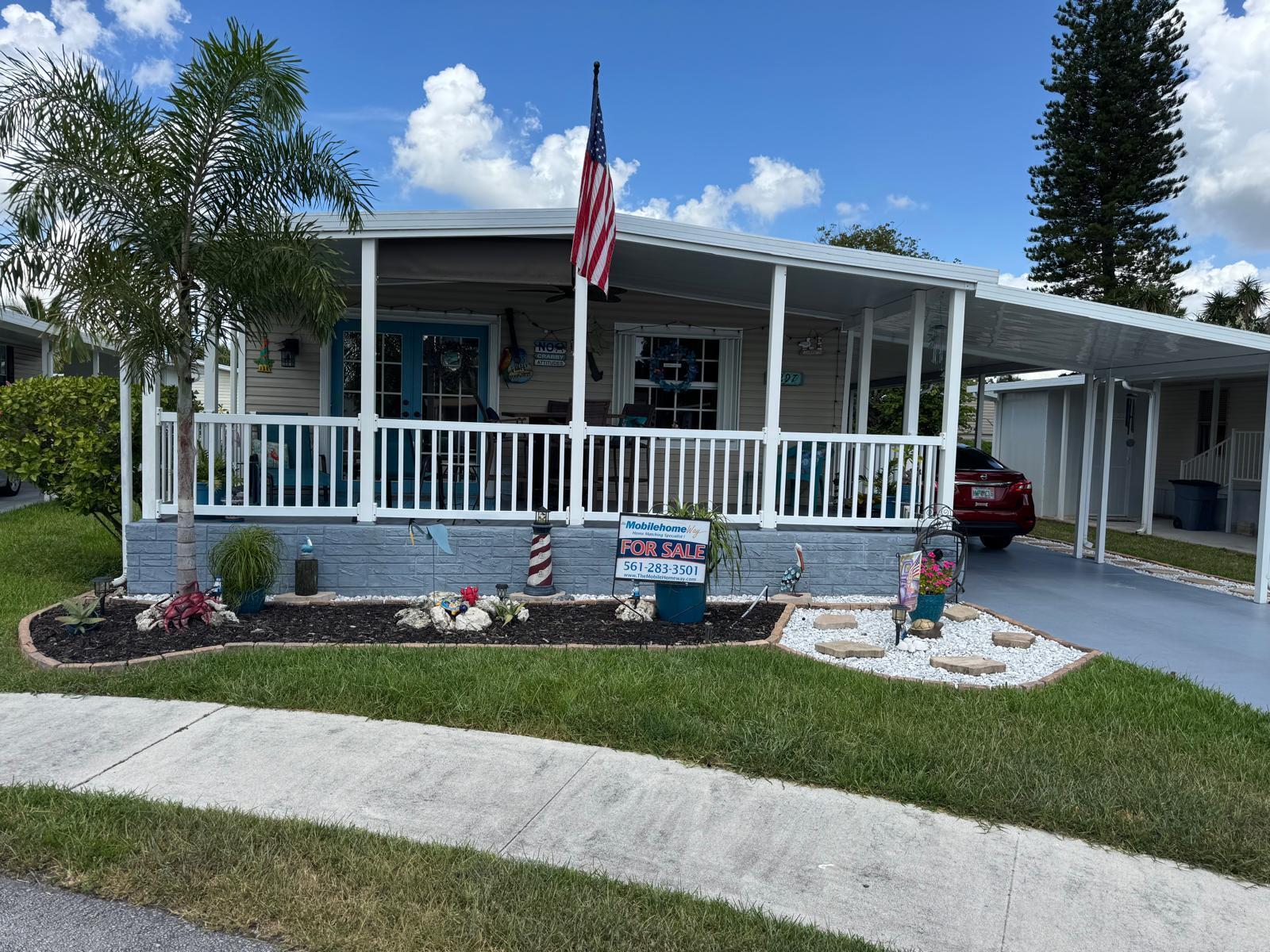 Welcome to this beautiful 3BR/2BA mobile home in Rexmere Village, Davie! Enjoy an extended carport, two storage sheds, and a spacious front porch perfect for morning coffee or evening BBQs. Inside, you'll find an updated kitchen with stainless steel appliances, renovated bathrooms, French doors, and a side kitchen entry. The roof, A/C, windows, and hurricane shutters are all in excellent condition. Move-in ready in a well-kept all-age community!Mobile Home Dealer License DH/1117396/1.