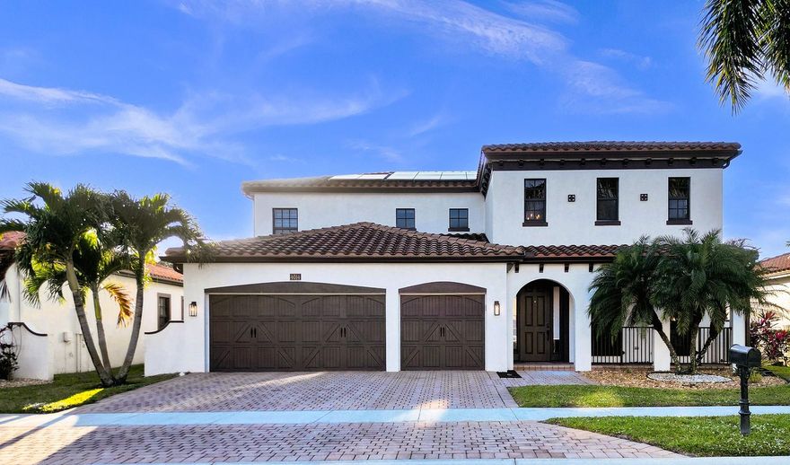 Welcome to Estada at Monterra, and its most beautifully renovated home. The Valencia model boasts 5 beds w/ 4.5 baths & a grand staircase. Upstairs you have the Master+ 2 more bedrooms w/ en-suite baths. Downstairs you have 2 bedrooms, cabana bathroom & an extra half bath. Backyard has a beautiful new modern heated, salt water pool w/ hot tub. Electric screens powered by a remote give you the freedom to enjoy the patio year round. Both A/C condensers recently replaced. Solar Panels make it energy efficient with FPL bills as low as $10 some months, plus Tesla backup batteries to fully power the home in case of a power outage. 24/h guard gate gives a great sense of security. This home is zoned for A rated schools including Embassy Creek Elementry School. Walkable to many places of worship.