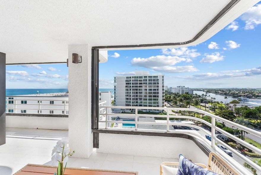 Live the oceanfront dream in this stunning 8th-floor 2BR/2.5BA condo at prestigious Highlands Place! Directly on the sand in exclusive Highland Beach, this fully renovated move-in-ready residence offers over 2,200 living sq. ft. with a sweeping Southern exposure and panoramic ocean-to-Intracoastal views! Floor-to-ceiling impact glass sliders and windows frame two oversized balconies with accordion shutters for additional protection. Fully certified boutique building with just 45 luxury residences and resort-style amenities including an oceanfront pool, spa, BBQ area, fitness room, saunas, social room, private beach, indoor racquetball, 24/7 manned security, garage parking, and numerous recent building updates. Directly adjacent to the Delray Sands Resort & Latitudes restaurant!