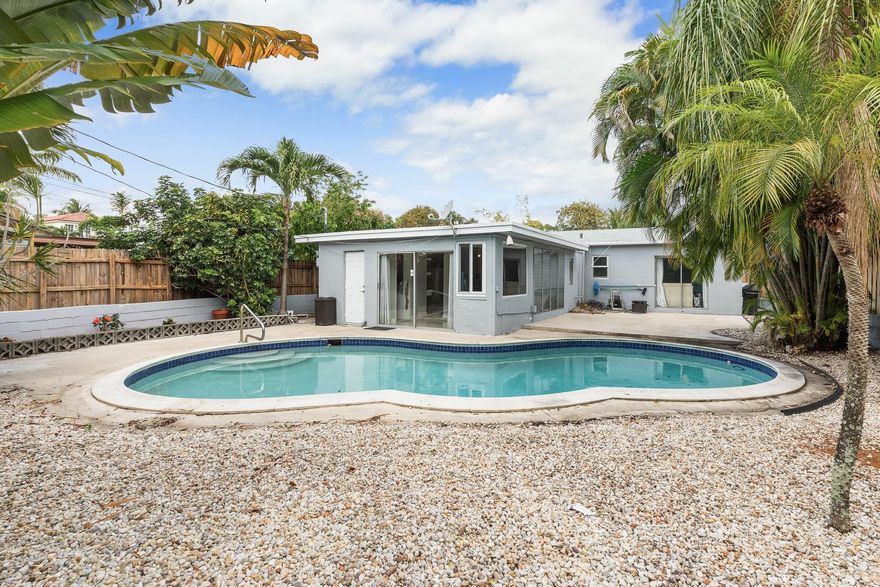 Welcome to this charming 2 Bedroom 2 Bath oasis! This home features a resort style pool and lush, mature landscaping offering a serene retreat for entertaining. With a generous 1,400 SF of living space, this residence provides ample room for comfortable living, & lots of potential for expansion. Recent upgrades include a brand-new roof, new electric, fresh exterior paint, professional landscaping, & comprehensive termite treatment. This home is situated in a prime Ft. Lauderdale location, providing quick access to major highways, airport, beaches, & downtown attractions. Enjoy the best of urban living while still relishing the tranquility of your private poolside retreat. No HOA, could be an amazing investment opportunity for short term rentals! Motivated seller!