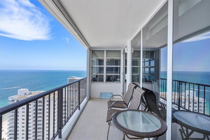 Beautiful and tastefully furnished apartment on the 25th Floor at the Plaza South condo building directly on the ocean. The apartment has an unobstructed view of the ocean as well as a wonderful view of the intercostal waterway from the rear balcony (great sunsets are an added bonus). The owner will pay for the 40 year assessment.  This converted 1450 square foot 2 bedroom, 2 bathroom, with a walk-in dressing room and separate laundry room is truly magnificent.  Semi-private elevator; porcelain tile throughout.Furtniture is negotiable.  Also available for annual rent for $4000/month.Unit owners may lease their units NO MORE THAN (1) ONE TIME IN (1) ONE CALENDAR YEAR. All leases must be for a minimum of three (3) months.