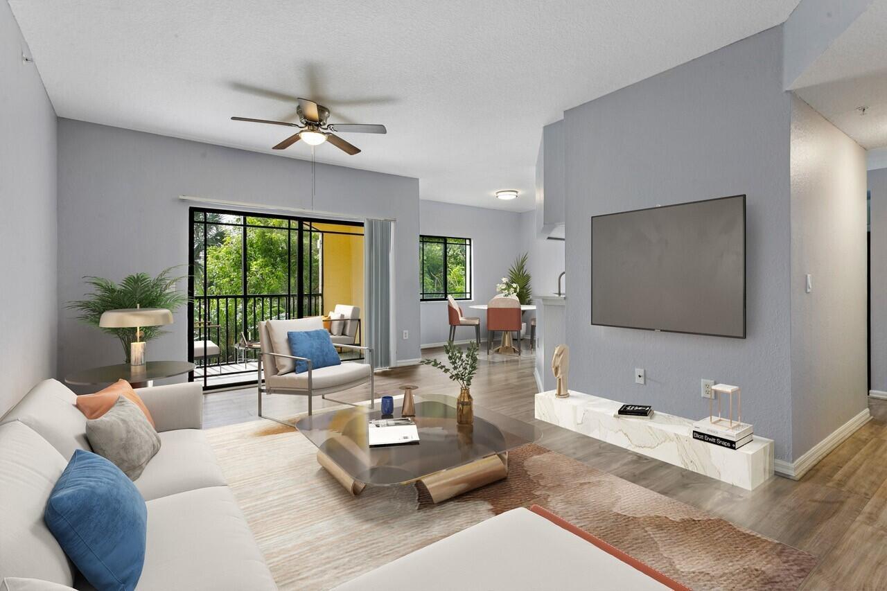 This beautifully updated unit 1 bedroom./1 bath condo has new floors, quartz countertops, freshly painted and no popcorn ceilings! New tile and bathroom vanities. Available for immediate rental. The Resort style community of San Matera is conveniently located in the heart of Palm Beach Gardens. This large (955 sq ft) & rare Tivoli model on the second floor overlooks the lake. The community offers a Fitness center, business/media center, indoor racquet court, tennis courts, entertainment room, pool, walking paths, fountains and lakes.