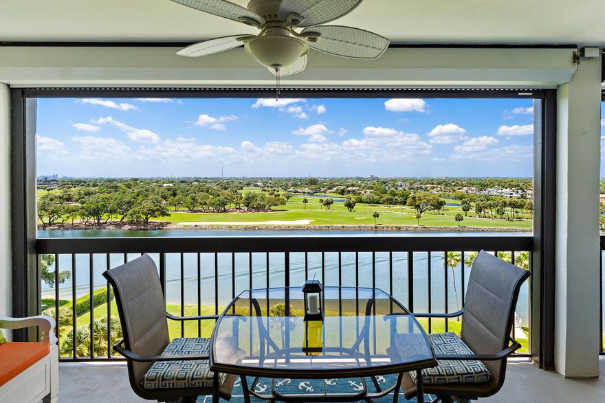 True paradise living in Florida!  Rarely available, this spacious, 2 bedroom and 2 bath condo has everything you can ever dream of and offers the perfect blend of style, comfort, and intracoastal living! Renovated recently with new kitchen featuring Thomasville solid wood cabinetry with inlaid leaded glass baths, floors, ceilings, wood work, doors, painting.    The expansive balcony, perfect for relaxing or entertaining with southeast exposure beckons you to savor the panoramic intracoastal, boating and golf course views all day long. Governor's Pointe is an upscale, gated development located on the Intracoastal overlooking the North Palm Beach Country Club. Amenities include gated community, secured lobby area, on-site management, heated, saltwater pool overlooking the intracoastal, new  deck with BBQ and fire pit, new community day dock, club room with full kitchen, fitness room, library, sauna. Welcoming pet friendly building. This condo comes with a deeded covered parking space close to building. Furniture negotiable. Milestone inspection completed in 2023, concrete restoration completed in 2024. Don't miss this rare opportunity to purchase a 2 bedroom condo in Governors Pointe!