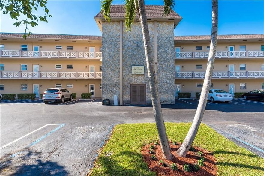 Welcome to Hawaiian Gardens Sunflower Building in phase 3. Charming well maintained 2nd floor 1 bedroom, 1 bathroom condo. Tile floor thru-out. Partially updated kitchen with newer appliances and ceiling. Readfy to move-in,  this unit is sold furnished turnkey. Updated bath with newer shower, toilet and countertop/sink.  Spacious bedroom with lots of closet space. Enclosed patio with partial view of the lake that can be used as a guest bedroom/ and/ or office space. NEW A/C ( 2 years)  and updated water heater. Well maintained building with security camera. Parking space in front of the unit. You are allowed to have a second car.  Active 55+ community with Clubhouse, Heated pools, billiard room, Gym, shuffle board, BBQ  & much more. Seasonal rental after 2 years of ownership.