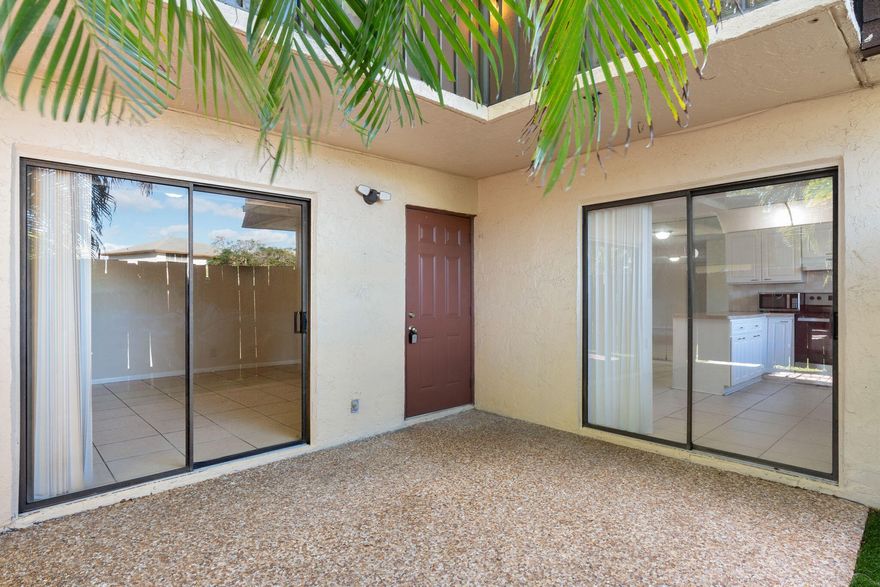 Well maintained and spacious townhouse featuring tile flooring throughout the first floor which includes a storage room and convenient guest half bath, laminate flooring on the stairs leads to the second floor, offering 2 bedrooms and 2 full bathrooms one in the master bedroom and 2nd full bathroom locate in the hallway, both bedrooms feature screened balconies with serene lake views. tile flooring continues throughout the second floor. Centrally located , close to major highways, and shopping. Enjoy a private fenced courtyard with too sliding doors , one from the kitchen and one from the living room, perfect for relaxing or entertaining. Pet friendly community with immediate rental allowed, making it a great opportunity for both homeowners and investors! Please make your showing request through Showing time. Offer to be submitted with a pre approval letter or proof of funds to iousadiaz@hotmail.com