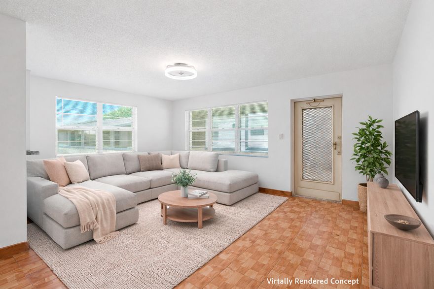 Live your Luxury in Sunny South Florida with this Rarely Available Gem of a Corner Unit Condo. Nestled within Century Village, An Amazing Opportunity Awaits in this Pleasantly Relaxing 55+ Community. One of the Few Condos With Central A/C! Tastefully Renovated this Corner Condo Features 1 Bedroom / 1 Bath / and a 1/2 Bath. Upon Arrival you'll Find an Assigned Parking only Steps from your Front Door. Entering the Condo you're met with Aesthetically Pleasing Tile Flooring, A Newer Kitchen, and Tiled Bathrooms. Delightfully Located minutes from Restaurants, & Shopping. Capitalize on this Opportune Moment and Enjoy the Many Amenities Offered within the Community. Schedule your Private Showing Today!