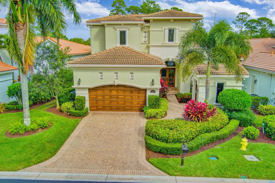 Golf, golf, golf.  This 4 bedroom home has a golf membership and has fabulous golf views of the 6th fairway of the Fazio, Sunrise course in the Country Club at Mirasol. Over 4200 sf of living area, this home was built with impact window and doors and includes designer appointments throughout.  Saturnia marble floors, custom closets, crown moldings, and more.  Sit on the covered lanai and enjoy a dip in this free-formed pool and spa.