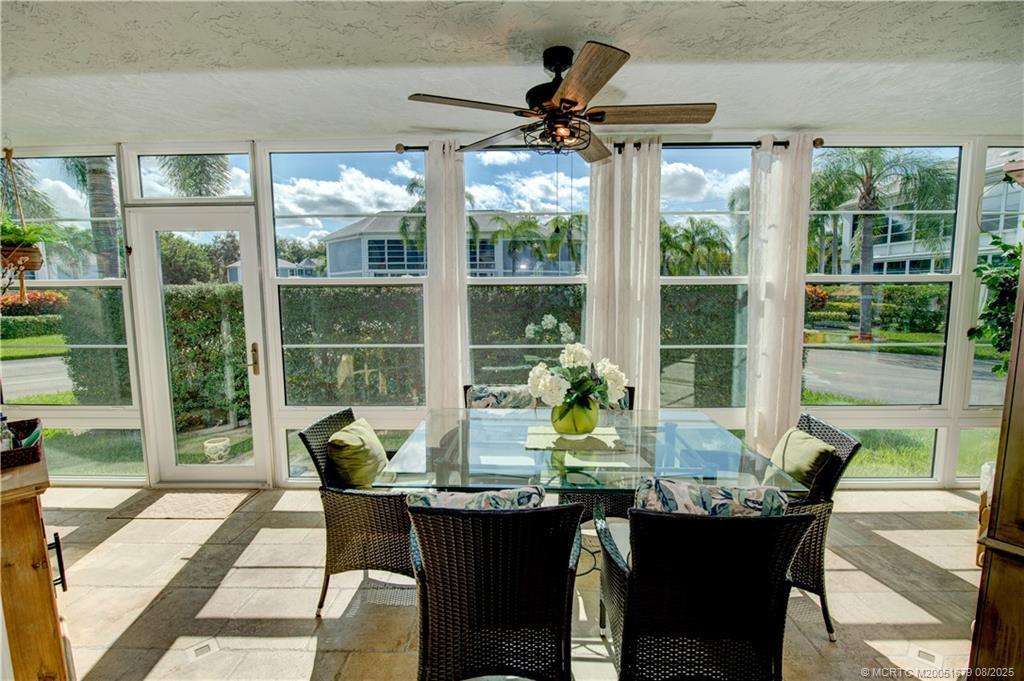This unit is like no other in the community. Completely remodeled 2 bed, 2 bath, 1st floor condo in the ''Village of Stuart'' Community, centrally located and very close to shopping, restaurants, Dr's offices and more. This unit is CLEAN and features 1400 sq. feet under air, with a split double master floor plan, FULL Impact Windows, Quartz Countertops in kitchen, NEW water heater 2022, NEW AC 2023, NEW electrical panel 2024, NEW washer & dryer 2023. Both bathrooms are fully remodeled. The Florida room provides an extra 200 Sq Ft of living space! Enjoy this ALL AGES, PET FRIENDLY (under 30 pounds), TRUCK FRIENDLY community with heated pool, tennis / pickleball courts, and barbecue area. WIFI/Cable, city water and sewer are included in the monthly HOA.