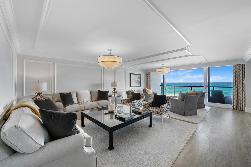 The Best of all worlds!  Elegantly, and Completely Renovated Condo with the perfect views of unobstructed Ocean from living areas and kitchen, and direct Intracoastal from all 3 generous bedrooms!  Large, deep, private, expansive balcony facing the ocean and another facing the Intracoastal complete the spacious residence.  The unit boasts floor to ceiling glass, and the most private direct views. The community recently completed renovations of concrete restoration, installation of impact glass, sealing/painting, roof, Seawall and dockage, pool, pool patio, complete upper parking deck, waterproofing and pavers,  pool, piping under and is completing lobby and hallways!! New water tower on the way. Superb building and condo inside and out!!  Huge beachfront, potential dockage and cabanas as