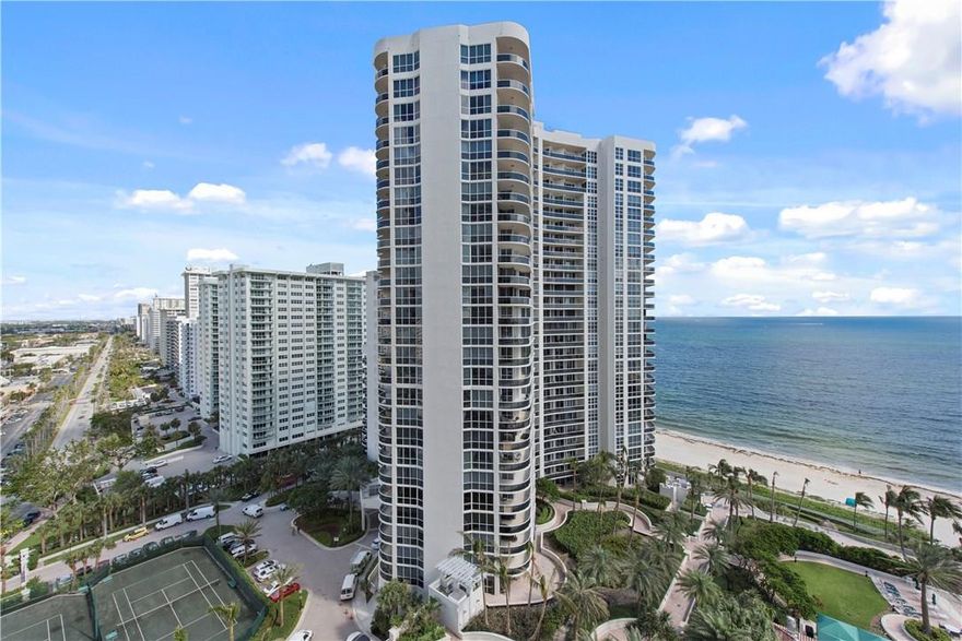 Oceanfront 2 Bedroom / 2 Bath at exquisite L'Hermitage Resort-Like Complex. High floor with Ocean and city views. Gorgeous day or night. Open den with built ins. All rooms open to large oceanfront balcony. Walk in Closet in master, large master bath with Jacuzzi and separate Shower, 2.5 acre pool deck with heated pools, Kiddie pool, Café, 2 Spas. 2 Clay Tennis Courts. New Gym with separate his/her steam & sauna, Billiard, Card, kids play room, Concierge, valet parking, 24hr Security, pet friendly. more.