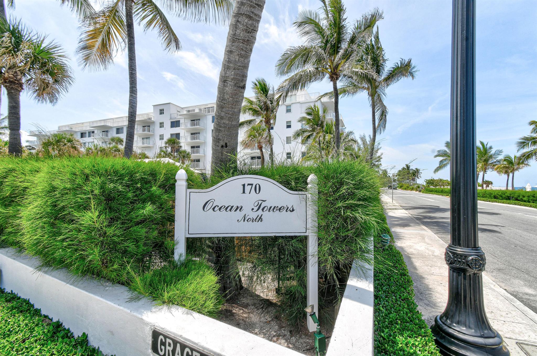 Ocean Towers North - Coastal chic. Timeless Nestled along approximately 300 feet of private beach, Ocean Towers North offers a great lifestyle Palm Beach lifestyle. Bask in the warm sea breezes and relax beneath swaying palm trees on the pristine sand and turquoise waters just steps from your door. This charming designed two-bedroom, two-bath residence features a spacious floor plan. The home includes an enclosed kitchen with Maytag appliances, double-glazed windows, and the original terrazzo flooring throughout. The terrace provides a glimpse of the ocean as well as views of the iconic Warden House on North Ocean Boulevard. The building has recently been completed important long term project The condo was last renovated in 2003.
