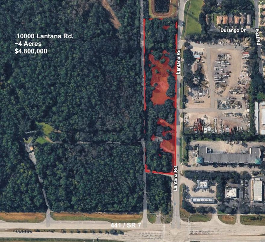 Prime commercial acreage in the highly desirable Lake Worth/West Lake Worth corridor. This rare **+/- 4-acre CG-zoned parcel** offers exceptional visibility and frontage on Lantana Road, making it ideal for redevelopment, commercial expansion, or long-term investment. With **General Commercial (CG)** zoning already in place, the site supports a wide variety of commercial uses including retail, office, medical, service, and mixed commercial applications (buyer to confirm).

The property includes an existing structure (built 1955; approx. 1,909 sf living area) and multiple outbuildings, offering potential for renovation or removal depending on buyer needs. Buyer to verify all facts and figures.