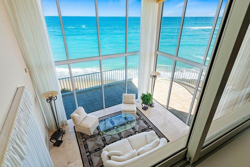 Direct oceanfront two-level condominium with floor-to-ceiling windows offering endless views of the Atlantic Ocean. The first level features an open, flowing floorplan with a kitchen, great room/dining area, an en-suite bedroom, and an expansive walkout terrace. The second-level master suite showcases panoramic ocean views from both the bedroom and bath, along with a private balcony. A third en-suite bedroom with its own oceanfront balcony completes this exceptional duplex condominium. Convenience is key, with laundry facilities located both downstairs and in the master bedroom suite.
