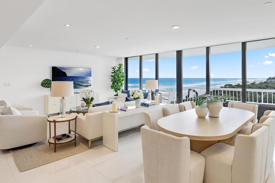 Spectacular Ocean views and complete privacy from this stunning residence recently renovated down to the studs! This high-end 2BR/2.5 BA offers an unparalleled blend of the finest materials, contemporary design, and detailed craftsmanship. From its breath-taking SE exposure, enjoy sweeping views of the Atlantic Ocean and the lush greenery of Phipps Ocean Park directly to the south, with absolute privacy from the expansive terrace. The luxurious two-bedroom line is considered the BEST in Sloan's Curve, positioned on the sunny side with open ocean views from every room. On the 5th floor, you're one of only two levels that capture both ocean and sunset vistas. Every detail was thoughtfully executed, ceilings were raised, and all AC, electrical, and systems were completely redone. Interiors