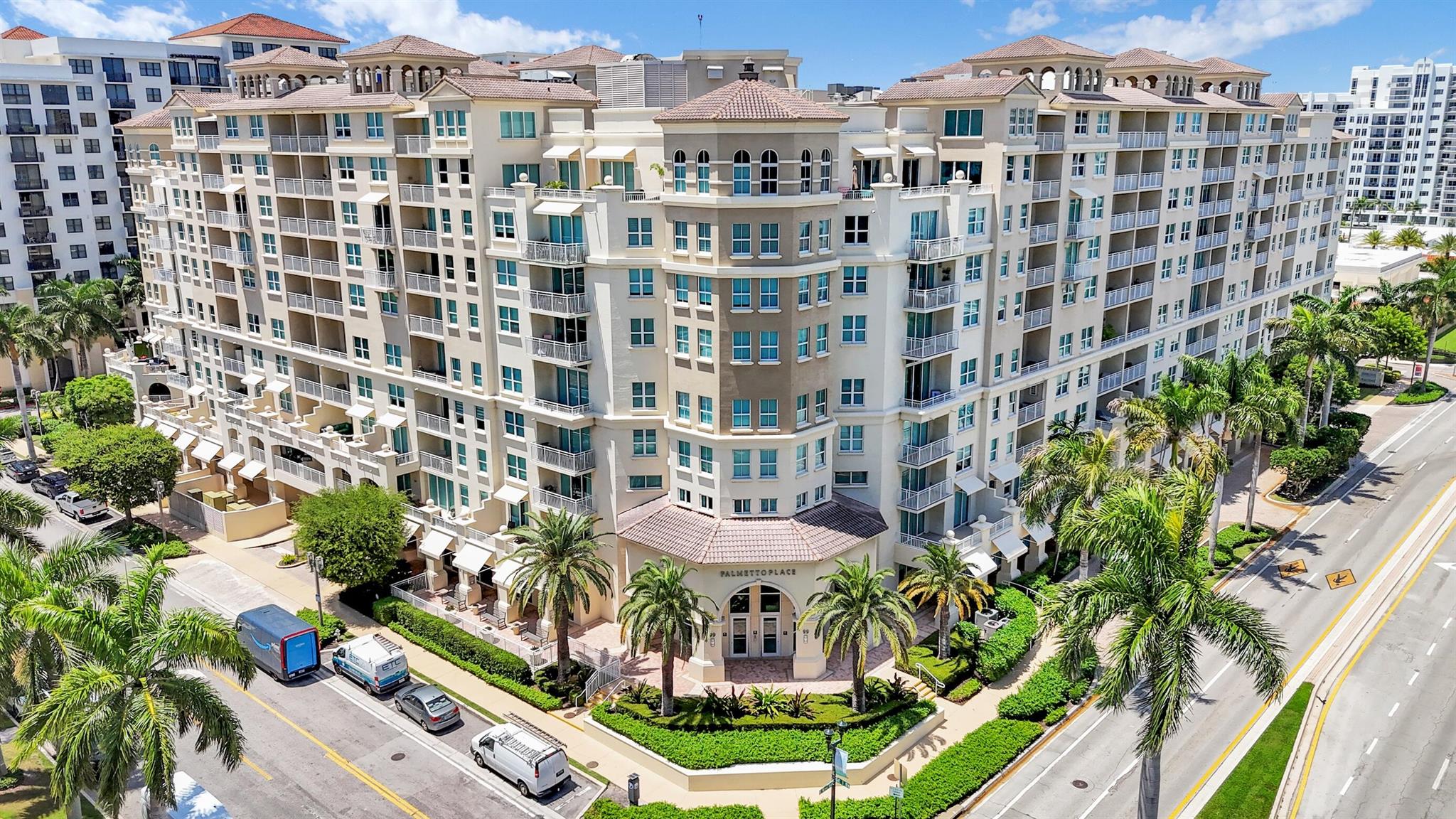 The Only 3-Bedroom Available in Palmetto Place - A+ Downtown Boca Location!!Experience vibrant living in this spacious 3-bedroom, 2-bath residence, just steps from Royal Palm Shops and short distance to Mizner Park, the Boca Raton Resort, BrightLine Train, the Intracoastal and beach. This desirable corner unit is bathed in abundant natural light, with oversized windows framing city and skyline views.The open-concept layout offers a seamless flow from the kitchen to the dining and living areas, ideal for both entertaining and everyday comfort. Each bedroom is generously sized, with en-suite primary bath providing privacy and convenience.Residents of Palmetto Place enjoy resort-style amenities including a pool and spa, fitness center, indoor basketball court, 24-hour concierge