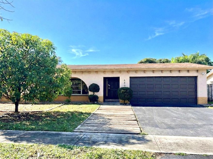 Spacious 4BR/2BA Pembroke Pines home with 2,790 SF on an oversized 8,660 SF waterfront lot. Bright split-floorplan, tile throughout, walk-in closets, accordion shutters, and an updated kitchen with granite, pantry, and stainless appliances. Enjoy a screened patio, private pool, fruit trees, and 80 ft. canal views (no ocean access). Features include a 2-car garage with laundry, RV/boat parking, newer mechanicals, and CBS construction. No HOA. Prime location near top schools, parks, dining, shopping, and highways. Move-in ready and perfect for entertaining. This spacious 4BR/2BA home offers 2,790 sq ft of living area with a bright, open layout and serene canal views. Property includes full accordion shutters, updated kitchen with granite countertops, stainless-steel appliances, walk-in pantry, screened patio, and private in-ground pool. Garage features an A/C split unit—ideal for storage, workspace, or home gym. Large driveway with RV/boat parking. No HOA, allowing flexibility for homeowners. Located minutes from schools, parks, shopping, dining, major roadways, and airports. Easy to show—contact listing agent with any questions.
