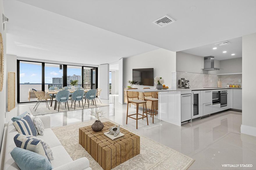 Stunning newly gut-renovated condo with exceptional panoramic water views of the intercoastal, Palm Beach and beyond from the 11th floor.  Move-in ready. IDEAL West Palm Beach location with immediate ''middle'' bridge access to Palm Beach and walking distance to nearby downtown West Palm Beach ''hot spots''. Amenities include 24-hour doorman, pool and gym. One assigned parking space. Building does not allow pets unless they have documents for Service or ESA.