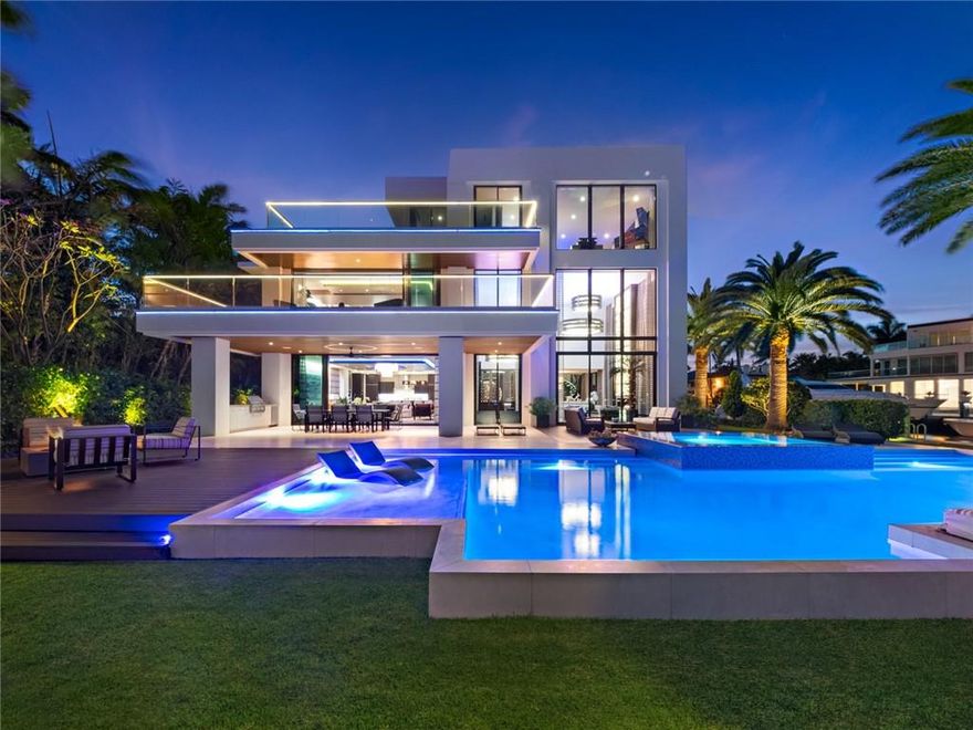 Custom Point lot Estate in sought after Seven Isles,Las Olas. 314’ of unobstructed iconic views facing the intracoastal waterway. Just under 10,000SF of living space.Gorgeous outdoors with east/west facing sky lounges.No expense spared creating this detailed masterpiece.High end building materials & finishes throughout.Motorized gate, fully AC'd garage,3-story entry,spiral staircase,steel/glass elevator,backlit onyx fireplace,stunning wine room,gourmet kitchen,precious stone countertops.7 Bedrooms featuring a private master wing,5 guest suites,maid's quarters with separate kitchen & entry.Entertainment room,gym,office.Creston automation,motorized shades,full home generator,outdoor LED lighting,UV filtered AC,swat mosquito system:a few of the state of the art systems this residence offers!