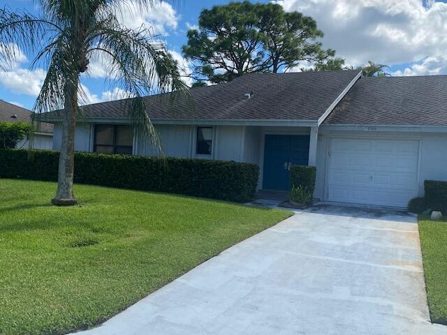 AVAILABLE FOR 2022 SEASON BEGINNING JAN. 1, 2022. Wonderful updated 2 BR/2 Bath villa. 1 car garage. Serene water view. Kitchen with granite & stainless steel appliances. Bathrooms have new vanities and vessel sinks. Flooring is wood or tile -- no carpet anywhere! Vaulted ceilings and very large rooms. Tastefully furnished incl. reclining leather sofa and love seat in living room, dining room table, bar stools at kitchen pass thru, attractive furniture in master BR, tables and chairs on screened in patio, and more.....3 TV's and 6 ceiling fans. Can assume social membership for only $750 transfer fee if desired. Cable TV & Internet incl. Eastpointe CC has wonderful clubhouse, dining, resort pool, fitness center and more....24 hour manned gate. A great place to spend your Florida winter.