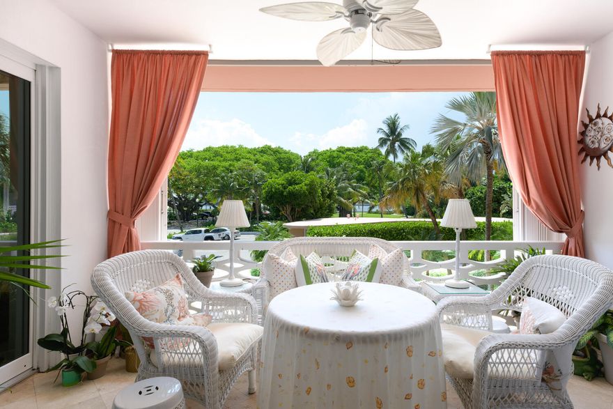 Rarely Available at the Iconic 315 South Lake Drive, a mid-century modern art deco building known for its 5 star services. Perfectly located, In-Town across from the new Town Docks with Intracoastal views, wonderful dining terrace, two bedrooms, two baths plus bonus rooms off each bedroom, creating a lovely sitting room/office off the guest room, and an additional bedroom area perfect for staff, or grandchildren off the master bedoom. This gracious, renovated unit is just lovely with hardwood floors, white kitchen, and impact doors except the dining room/kitchen.