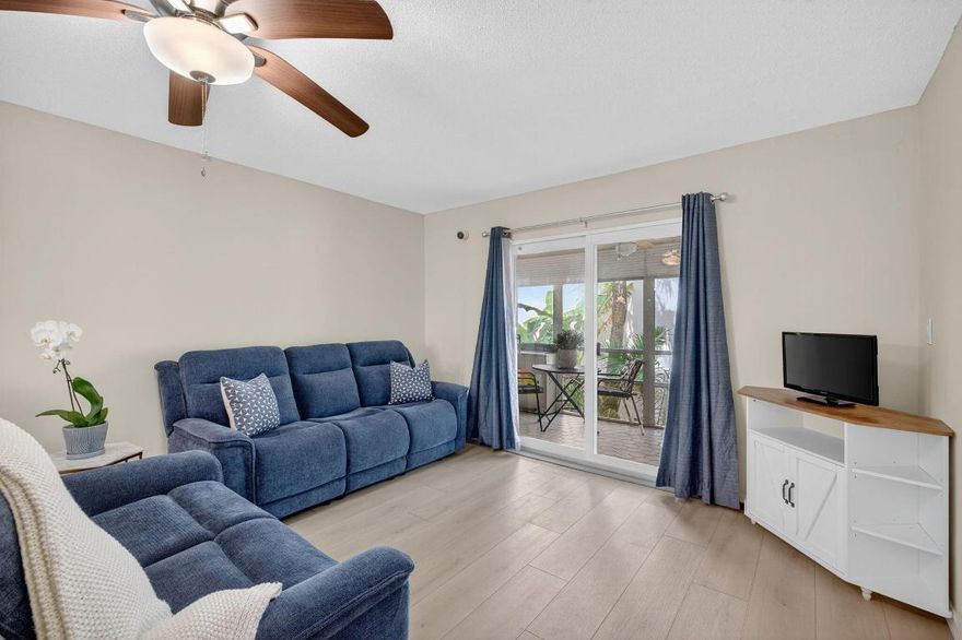 Welcome to this beautifully updated 2-bedroom, 2-bath home in Lighthouse Point. This second floor furnished home features a new modern white kitchen with quartz counter tops, new stainless-steel appliances and luxury vinyl flooring throughout. The home also offers hurricane impact sliding glass door and updated bathrooms. From the balcony you can view the serene lush landscaping and putting greens. Located within this 55+community, residents enjoy amenities including a swimming pool, shuffleboard courts, and a welcoming clubhouse. This condo provides an exceptional blend of comfort, convenience, and coastal living with just a 10-minute drive to the beaches, walking distance to restaurants and shopping. Don't miss the opportunity to make this Lighthouse Point gem your new home!